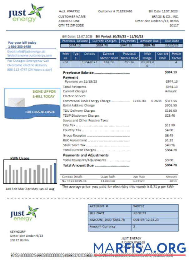 Downloadable Just Energy utility business bill, SCR example